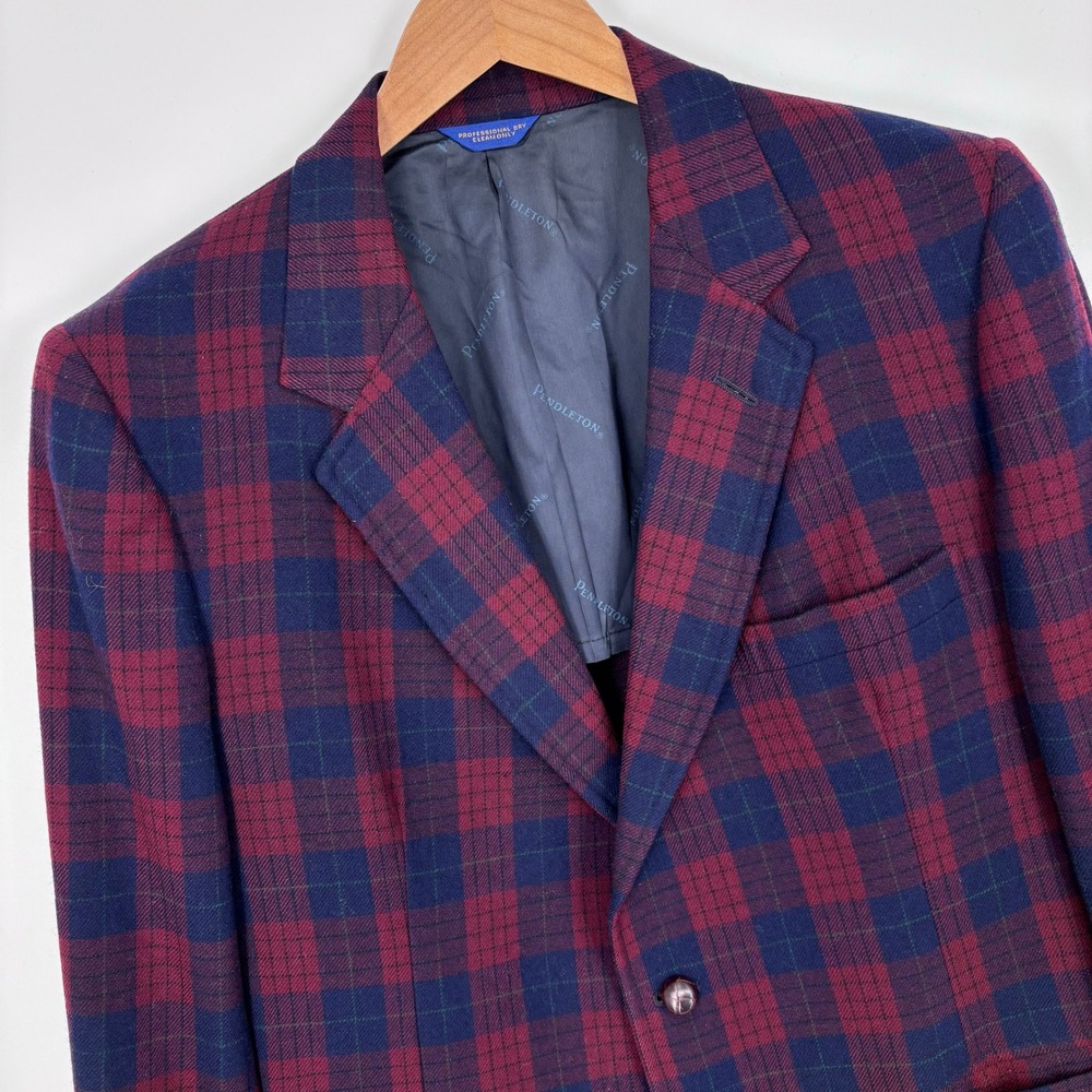 Vintage Pendleton Country Traditionals Plaid Wool Blazer Mens 42 Sport Coat Red